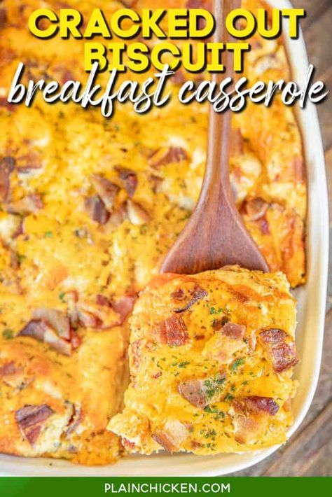 Cracked Out Biscuit Breakfast Casserole - Plain Chicken Frozen Biscuit Breakfast Ideas, Frozen Biscuit Breakfast Casserole, Frozen Biscuits Ideas, Biscuit Breakfast Casserole, Canned Bacon, Biscuit Breakfast, Biscuit Casserole, Cracked Out, Breakfast Casserole With Biscuits