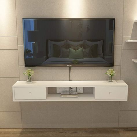 Tv Cabinet Floating, Floating Entertainment Unit, Wall Mounted Media Console, Wall Mounted Tv Cabinet, Wall Mount Shelf, Tv Unit Furniture Design, Tv Unit Furniture, Cabinet Tv, Quotes Home Decor