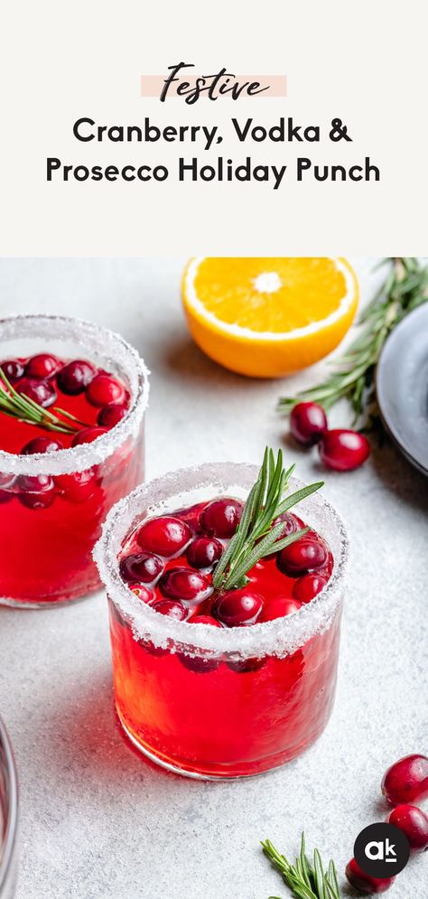 Vodka Christmas Punch Recipes, Cranberry Vodka Prosecco Punch, Christmas Punch Recipes Prosecco, Holiday Sparkling Wine Drinks, Easy Holiday Cocktails Vodka, Sparkling Cranberry Vodka Punch, Cranberry Orange Prosecco Cocktail, Prosecco Vodka Punch, Christmas Punch Prosecco