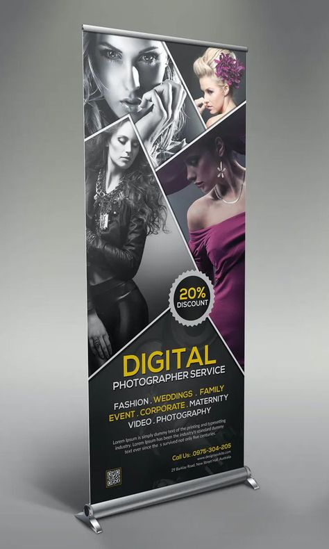 Pop Up Banner Design Inspiration, Photography Standee Design, Pop Banner Design, Photography Banner Design Graphics, Standies Design Creative, Roll Up Stand Banner Design, Standy Ads Design, Creative Standee Design Ideas, Standy Ads Design Creative