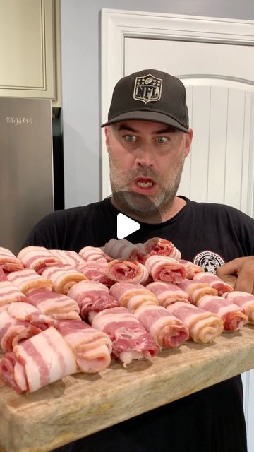 Candied Bacon Roses, Bacon Wrapped Recipes Appetizers, Bacon Wrapped Bread, Bacon Squares, Baking Appetizers, Bacon For A Crowd, Twisted Bacon, Bacon Rolls, Stuff Chicken