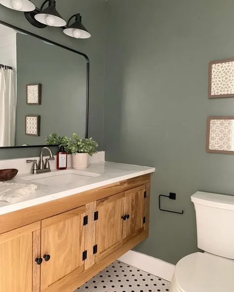 Sw 6207 Bathroom Blue And Green Bathroom Ideas Decor, Retreat Paint Color Sherwin Williams, Olive Green Master Bath, Sw Retreat Bathroom, Green Bathroom Wood Vanity, Sw Dried Thyme Bathroom, Retreat Sherwin Williams Bathroom, Sherwin Williams Retreat Bathroom, Green Bathroom Walls Paint