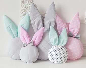 Rabbit Cushion, Childrens Teepee, Rabbit Pillow, Spring Basket, Teepee Kids, Baby Pillow, Baby Sewing Projects, Pink Rabbit, Baby Pillows