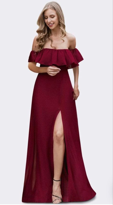 Burgundy Maid Of Honor Dress, Maid Of Honor Dress, Goddess Gown, Burgundy Colour, Bridesmaid Colors, Maid Of Honour Dresses, Floor Length Dress, Ever Pretty, Pretty Prom Dresses