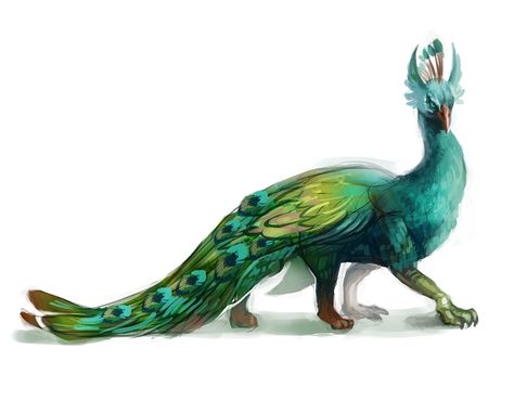 I LOVE THIS SO MUCH! Peacock Gryphon Peacock Dragon Art, Peacock Griffin, Dnd Animals, Fae Creatures, Fantasy People, Peacock Drawing, Mythological Animals, Casa Batlló, Dnd Monsters