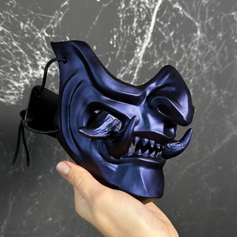 Purple Chameleon Samurai mask - made to Order 👹 . If you wanna order a mask or you prefer custom painting design write me DM a message☝️ . Free Worldwide shipping 🌍 100% HANDMADE&Hand-painted 🖌️ Made of high quality resin 💀 Really comfortable to wear 😊 Customizable colors & paint design 🎨 . Price:$175 Worldwide Shipping is free Text me in Dm to Order, if you pay by PayPal you’ll get 15% discount💰 #hannya #oni #samurai #japanesetattoo #Japanese culture #custommask #oni #irezumitattoo Samurai Mouth Mask, Japanese Demons, Mascara Oni, Oni Samurai, Ronin Samurai, Samurai Mask, Oni Mask, Irezumi Tattoos, Paint Design