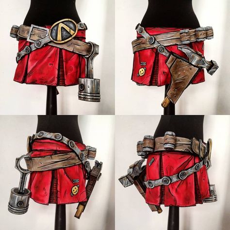 Gaige skirt, belts and accessories Gaige Borderlands, Skirt Belts, Cell Shading, Cel Shading, Borderlands Cosplay, Borderlands, Cartoon Style, White Bag, Cartoon Styles