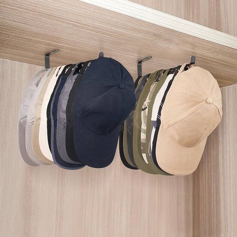 Hat Closet Organizer, How To Store Caps And Hats, Baseball Cap Storage Closet, Caps Storage Ideas, Mudroom Hat Storage, Walk In Closet Hat Organization, Wall Hat Storage, Cap Hanger Ideas, Ballcap Storage