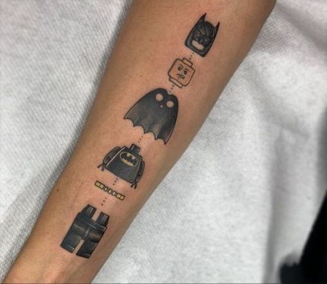 Explore Top 20 Lego-Inspired Tattoos: Creative & Nostalgic Designs for 2024 Lego Batman Tattoo, Batman Tattoo For Men, Lego Lighthouse, Lego Tattoo Ideas, Batman Tattoo Ideas, Lego Tattoo, Horror Sleeve, Cowboy Bebop Tattoo, 20 Tattoo