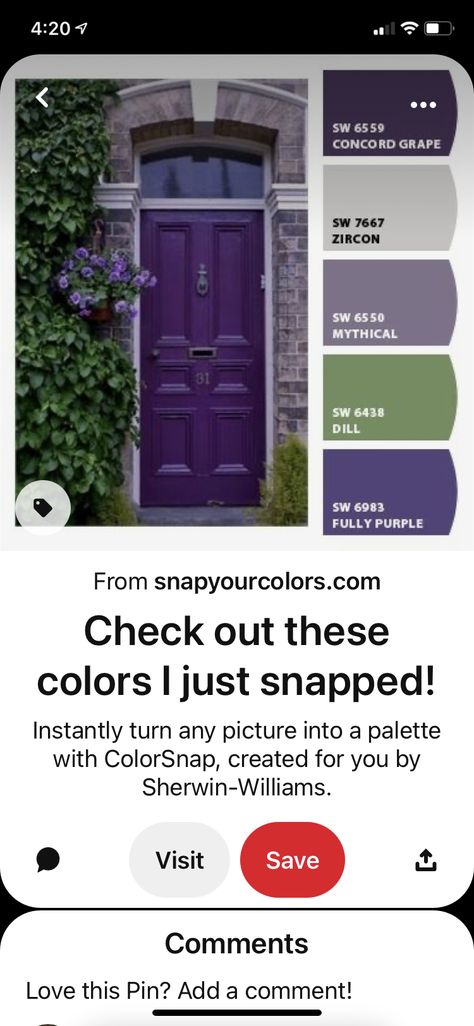 Purple Front Door, Purple Front Doors, Green Siding, Color Door, Gray House, Grey House, Purple Door, Georgia Homes, Grey Houses