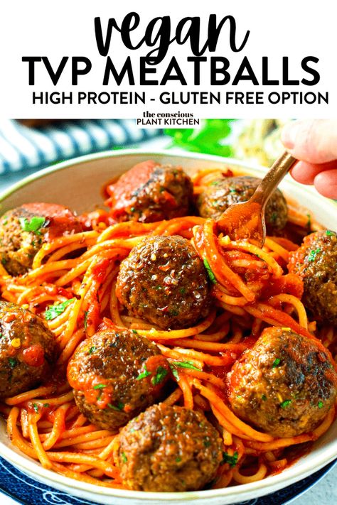 TVP Meatballs High Protein Vegan Meatballs, Easy Vegan Meatballs, Tvp Meatballs Recipe, Meatballs In Crockpot, Turkey Meatball Recipes, Vegan Subs, Tvp Recipes, Veg Burger, Low Fat Vegan Recipes