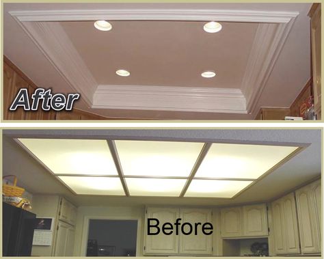 Recessed Kitchen Lighting – Appleton Renovations Kitchen Coffered Ceiling, Recessed Kitchen Lighting, Kitchen Lighting Remodel, Ceiling Remodel, Lighting Makeover, Dropped Ceiling, Kitchen Ceiling, Kitchen Ceiling Lights, Recessed Ceiling