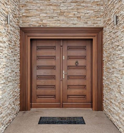 Front Wall Tiles, Pintu Ganda, Tor Design, Pintu Interior, Wooden Double Doors, House Main Door, Home Designs Exterior, House Front Door Design, Modern Entrance Door