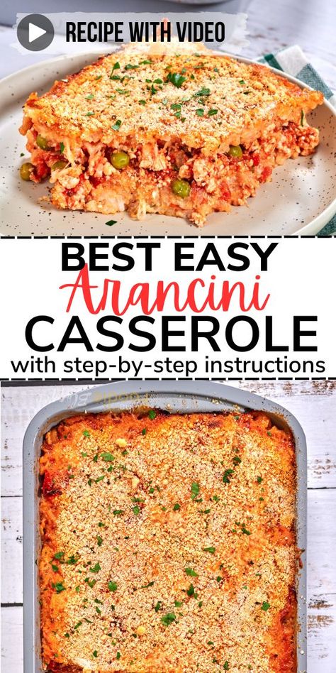 Rice Balls Italian Casserole, Arancini Casserole Recipe, Italian Rice Casserole, Arancini Casserole, Rice Ball Casserole, Rice Balls Italian, Chicken Tomato Sauce, Arancini Rice Balls, Italian Rice Dishes