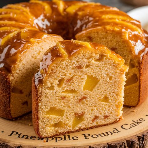 Super Moist Pineapple Pound Cake Recipe - FunSweetRecipes Pineapple Pound Cake Recipe, Orange Pound Cake Recipe, Pineapple Pound Cake, Orange Pound Cake, Moist Pound Cake, Pineapple Glaze, Cookie Recipes Oatmeal Raisin, Ripe Pineapple, Cream Cheese Pound Cake