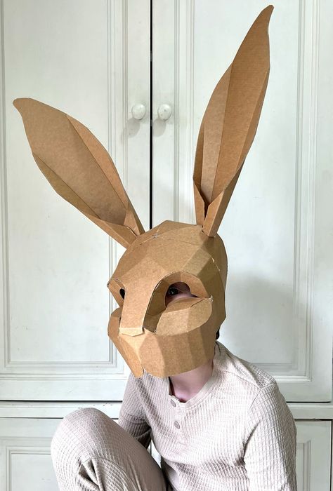 Cardboard Rabbit, Cardboard Animal Head, Hare Mask, Cardboard Animals, Easter Bunny Costume, Cardboard Costume, Cardboard Mask, Rabbit Costume, Bunny Mask