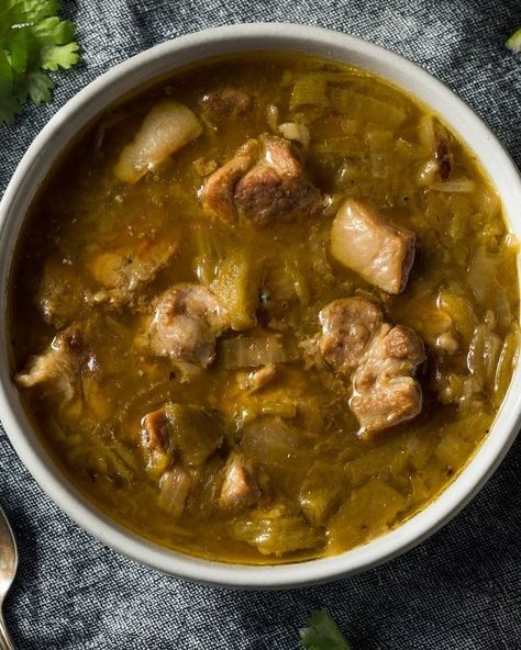 Green Chile Stew — TABLE MAGAZINE Pork Green Chili Recipe, Colorado Green Chili, Pork Green Chili, Green Chili Recipe, Green Chile Pork, Glory Bowl, Pork Chili Recipe, Pork Posole, Spicy Broth