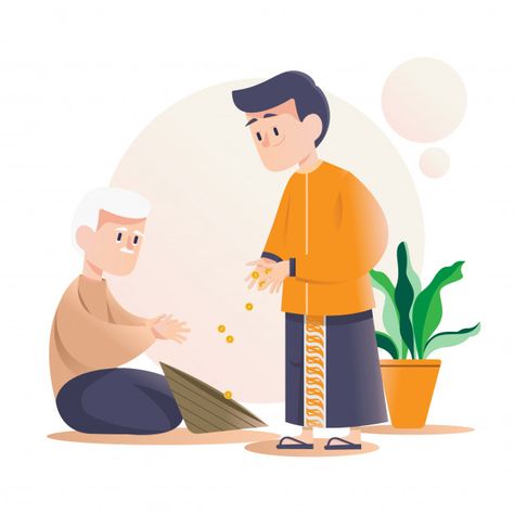 Man is giving alms to help others Helping Others Illustration, Helping Illustration, Character Development Illustration, Poster Ramadhan, Slovenia Flag, Islamic Vector, 2d Character Animation, Vector Illustration Character, Ramadan Poster