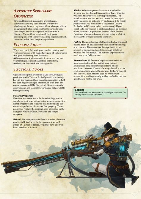 Dnd Classes Artificer, Pathfinder Artificer, Artificer Homebrew 5e, Dnd Homebrew Classes 5e Artificer, Artificer Ideas Dnd, Dnd Artificer Homebrew, Dnd 5e Homebrew Artificer Subclasses, Artificer Gunsmith, Artificer Subclass 5e