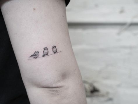 Tiny Birds On A Branch Tattoo, Small Delicate Bird Tattoo, Small Sparrow Tattoo Design, Small Bird On Branch Tattoo, Small Finch Tattoo, Minimalist Blue Jay Tattoo, Do The Next Right Thing Tattoo, Tiny Sparrow Tattoos For Women, Tiny Chickadee Tattoo