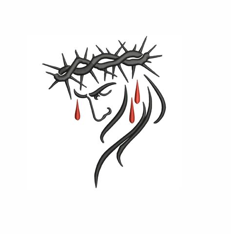 Jesus Tattoo Men, Jesus Symbols, Crown Of Thorns Drawing, Crown Of Thorns Art, Jesus Crying, Exodus Art, Jesus Embroidery, Jesus Christ Drawing, Jesus Sketch