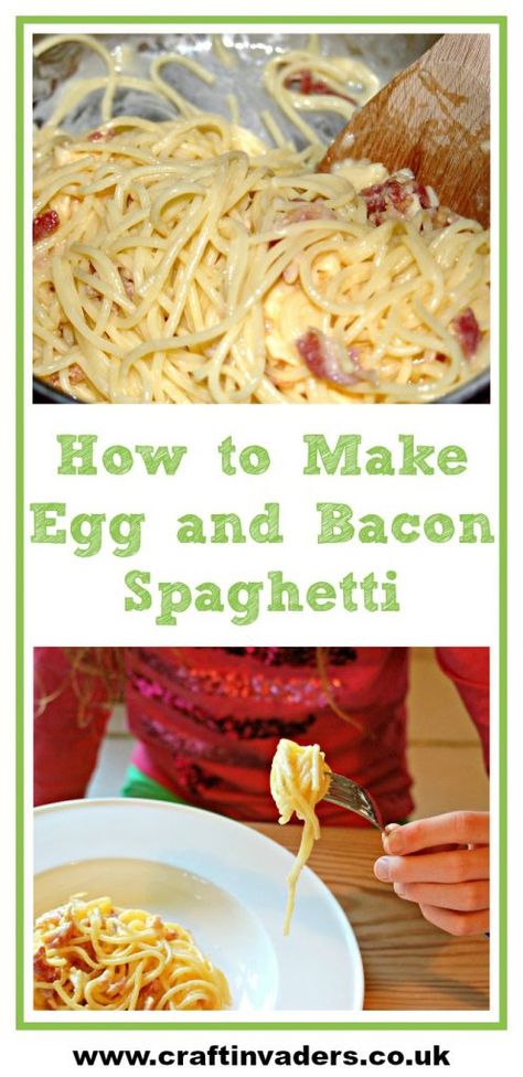 'Everyone loves it Spaghetti', or our egg and bacon spaghetti recipe is the one meal that every visiting child has eaten without complaint. Bacon And Egg Pasta, Egg Spaghetti Recipe, Pasta And Eggs Recipe, Spaghetti And Eggs Recipes, Spaghetti And Bacon Recipe, Spaghetti And Eggs, Spaghetti With Egg, Spaghetti Craft, Breakfast Spaghetti