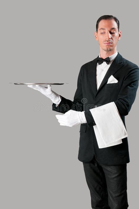 Male Waiter Pose Drawing, Waiter Holding Tray, Person Holding Tray Reference, Waiter Pose References, Holding Tray Reference, Holding Tray Pose, Waiter Drawing Reference, Waiter Character Design, Waiter Pose