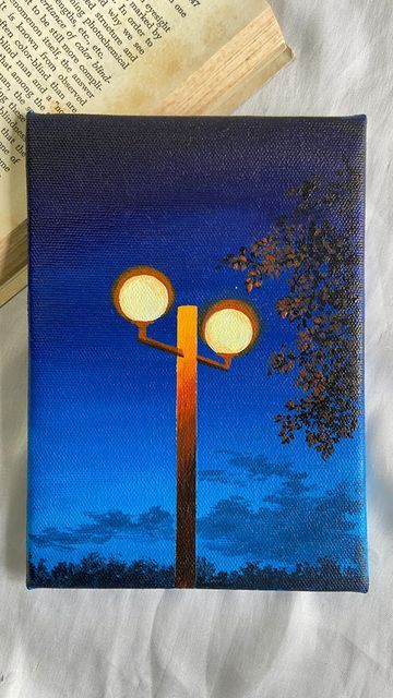 Lamp Painting Canvas, Street Lights At Night Drawing, Street Lamp Painting, Streetlamp Painting, Street Light Canvas Painting, Street Lights At Night Painting, Painting Of Street Lights, Abstract Painting Diy, 60 Birthday