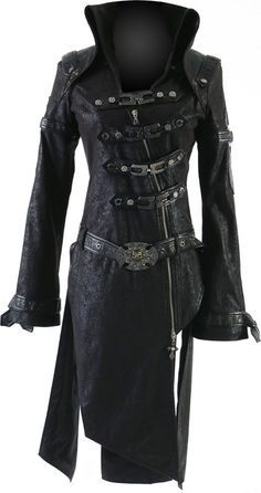 Bran's Semi-Formal Wear for dinner in Cassadaga.  Punk Rave goth coat straps with buckle Priest Outfits, Formal Steampunk, Hook Costume, Goth Coat, Dragon Priest, Formal Uniform, Versace Coat, Mode Steampunk, Gothic Clothes