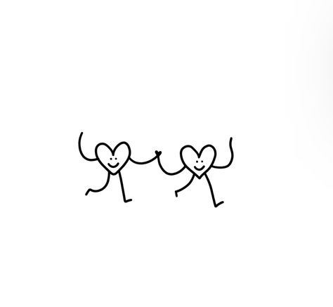 Small Heart Doodle, Hearts Holding Hands Tattoo, Stick Figures Holding Hands Tattoo, Stick Figure Tattoo Couple, Cute Small Quotes Aesthetic, Stick Figure Sister Tattoo, Symbolic Friendship Tattoos, Heart Doodle Tattoo, Cute Happy Doodles