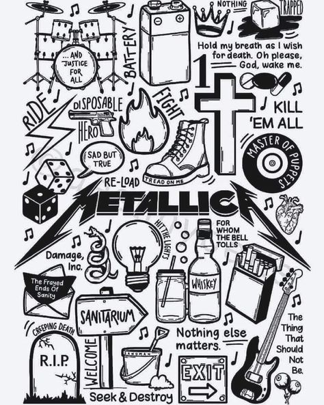 Metallica Drawing Logo, Metallica Traditional Tattoo, Tattoo Ideas Metallica, Metal Drawing Music, Metalica Drawing, Metallica Drawing Easy, Metallica Sketch, Metal Doodles, Metallica Painting