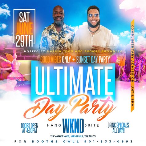 Client Work: Ultimate Day party Flyer design🦂💯 DM ME HERE TO PLACE AN ORDER — SUMMER DEAL $60 til sept 1st— send payment to lock in Same-Day turnaround time. Scorpiosgraphx.com REDBUBBLE Day Party Flyer, Party Flyer Design, Sept 1, Placing An Order, Drink Specials, Place An Order, Day Party, Party Flyer, Good Vibes Only