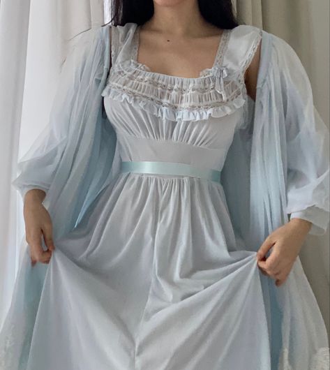 Wendy Darling Nightgown, Victorian Pajamas Nightgowns, Vintage Nightgown Photoshoot, Regency Era Nightgown, Fairytale Nightgown, Blue Vintage Nightgown, Bridgerton Nightgown, 1800s Nightgown, Modest Nightgown