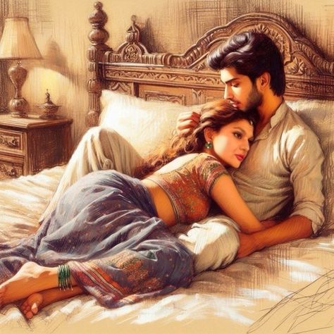 Romantic Indian Couple Photoshoot, Indian Couple Anime, Romantic Pic Couple, Romantic Photos Couples Love, Couple Romantic Photoshoot, Bedroom Romantic Couple Pic, Romantic Paintings Couple, Couple Indian, Loving Embrace