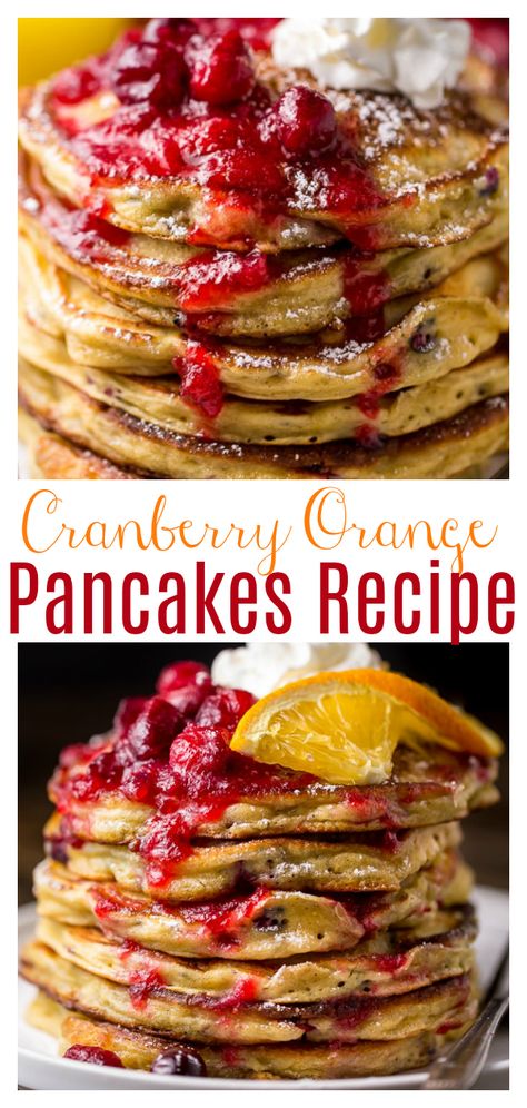 Orange Pancakes Recipes, Breakfast For Christmas Morning, Breakfast For Christmas, Cranberry Pancakes, Pancakes Homemade, Cranberry Syrup, Orange Pancakes, Christmas Pancakes, Baker By Nature