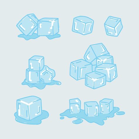 Doodled Ice Cubes Ice Cube Reference, Cartoon Ice Cube, Ice Effect Drawing, Ice Cube Design, How To Draw Ice Cubes, Ice Crystals Drawing, Ice Cubes Drawing, Ice Cubes Illustration, Ice Doodle