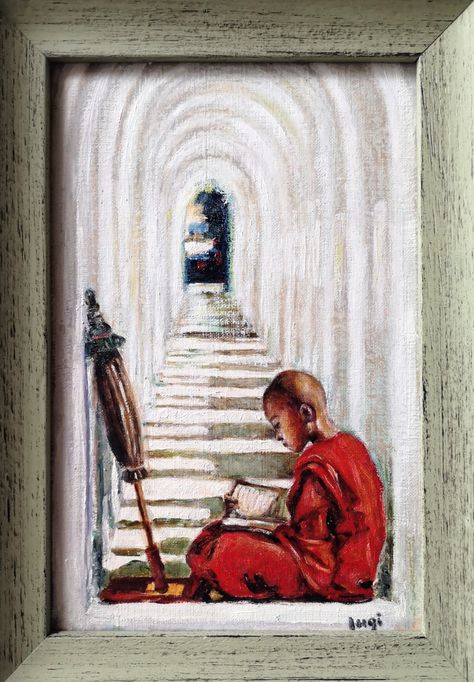 Monks Drawing, Monk Drawing, Monk Painting, Thought Painting, Canvas Art Painting Acrylic, Myanmar Art, Water Colour Art, Buddha Art Drawing, Gautam Buddha