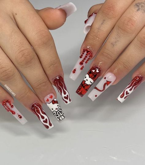 Hello Kitty Nails Design Nailart, Halloween Nail Art Ideas, Horror Nails, Holloween Nails, Halloween Acrylic, Kitty Nails, Better Lifestyle, Halloween Acrylic Nails, Simple Acrylic