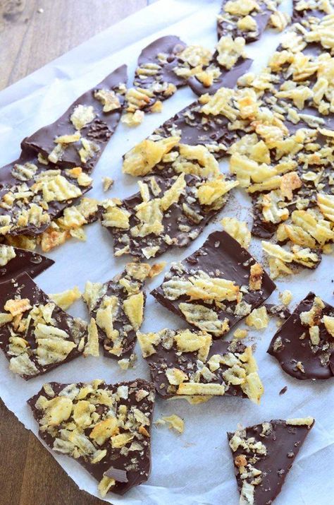 Potato Chip Bark, Chocolate Potato Chips, Baking Bad, Salted Potatoes, Sweet Milk, Chocolate Bundt Cake, Bark Recipe, Potato Chip, Melting Chocolate Chips