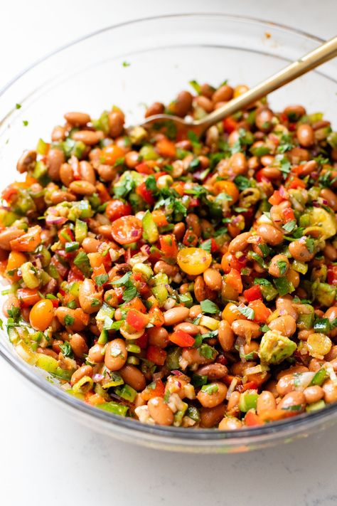 Simple Pinto Bean Salad - This Savory Vegan Dense Bean Salad Recipes, Dense Bean Salad, Pinto Bean Salad, Avocado Chunks, Bean Salad Recipes Healthy, Low Carb Beans, Vegan Bean Recipes, Dry Beans Recipe, Mexican Bean Salad