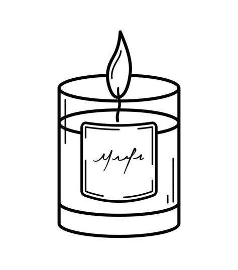 Burning aroma candle in glass jar. Hand drawn sketch icon. Isolated vector illustration in doodle line style. Candle Doodle Simple, Cute Candle Drawing, Jar Doodle, Candles Drawing, Candles Illustration, Candle Doodle, Candle Sketch, Yea Party, Candle Graphic