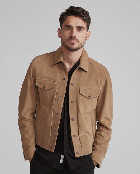 Suede Trucker Jacket | Men Coats & Jackets | rag & bone Trucker Jacket Outfit, Suede Trucker Jacket, Trucker Jacket Men, Hoodie Outfit Men, Slim Fit Coat, Suede Shorts, Beige Jacket, Faux Suede Jacket, Cold Weather Fashion