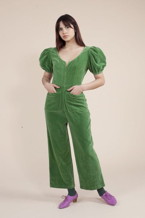 Samantha Pleet, Velvet Collection, Fall Layers, Leaf Green, Long Jumpsuits, Everyday Outfit, Cotton Velvet, Costume Design, Soft Plush