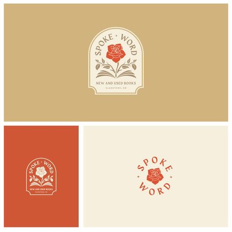 Marigold Logo, Cottage Core Graphic Design, Folk Logo Design, Maximalist Logo Design, Cottage Core Branding, Stamp Logo, Wildflower Branding, Floral Brand Identity, Library Logo