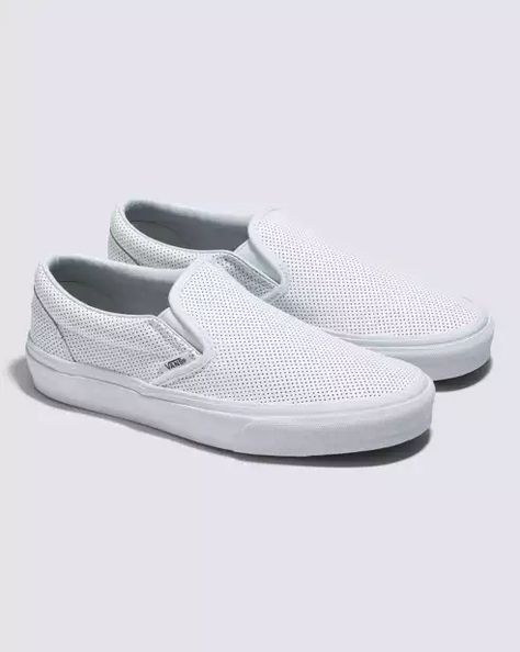 Classic Slip Ons Vans Slip-ons With White Sole And Round Toe, Vans Slip-on Canvas Shoes With White Sole, White Vans Slip-on Sneakers With Rubber Sole, Vans White Slip-on Sneakers, Vans White Slip-on Sneakers With Rubber Sole, Vans Slip Ons, Iconic Shoes, Shoes Vans, Vans Shop