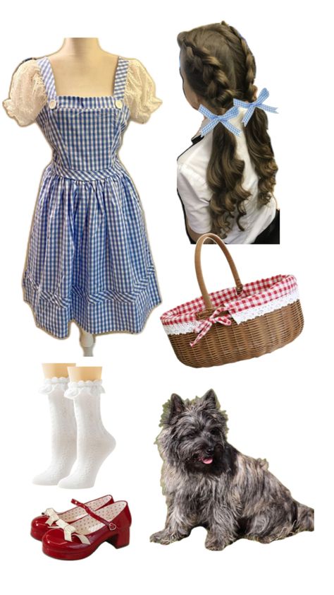 Dorthy & Toto from The Wizard of Oz Dorthy Costume, Wizard Of Oz Dorothy Costume, The Wizard Of Oz Costumes, Dorothy Halloween Costume, Dorothy Costume, Trio Costumes, Classy Halloween Costumes, Trio Halloween Costumes, Fairy Outfit