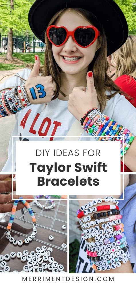 Get ideas for making DIY Taylor Swift bead bracelets for the Eras Tour concert! See our list of ideas for words and Taylor's lyrics to spell using alphabet beads, plus our recommended bead kit for the best beads for making friendship bracelets. I'll even show you the best way to tie bead bracelets so the elastic string is secure and the beads stay put. Making Taylor Swift bracelets to trade is so much fun. Like Taylor says, let's make all the friendship bracelets! Taylor Swift Friendship Bracelet Ideas Diy, Taylor Swift Song Bracelets, Taylor Swift Eras Beaded Bracelets, Best Taylor Swift Bracelets, Bead Bracelet Words Ideas Taylor Swift, How To Make Friendship Bracelets Taylor Swift, Taylor Swift Bracelet Inspiration, Taylor Swift Era Friendship Bracelets, How To Make Swiftie Bracelets