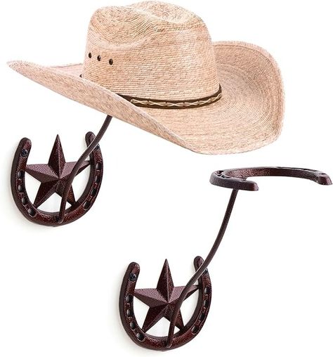 Amazon.com: HYDERMUS Cowboy Hat Rack for Wall 2 Pack Rustic Metal Cowboy Hat Holder Cast Iron Cowboy Hat Hanger Western Wall Decor Horseshoe Hooks for Storage and Display at Closet Bedroom Living Room : Home & Kitchen Cowboy Hat Hanger, Cowboy Hat Holder, Metal Cowboy, Cowboy Hat Rack, Living Room Men, Hat Organizer, Western Wall Decor, Hat Hanger, Hat Holder