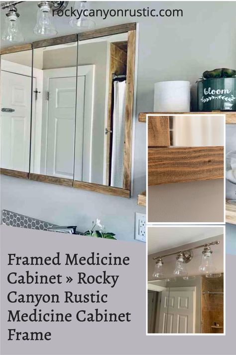 Super easy mirror frame that can be done without power tools! Medicine Cabinet Frame Diy, Medicine Cabinet Frame, Cabinet Above Sink, Rustic Medicine Cabinets, Medicine Cabinet Makeover, Framed Medicine Cabinet, Cabinet Frame, Bathroom Mirrors Diy, Above Sink