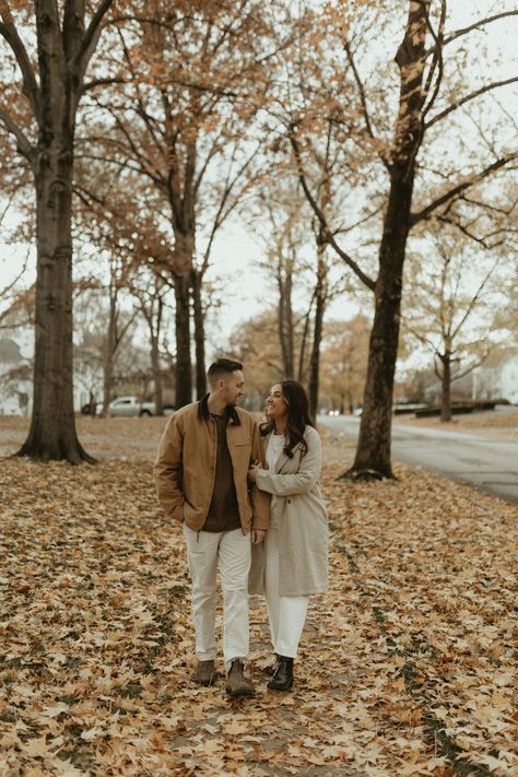 Fall Couple Photos Outfits & Ideas | Romantic Couple Photos Poses | Emily Arwine Photography | Blaike and Rj decided to have a dreamy fall couples session in Kansas City full of so many intimate moments and fall couples pictures! Get inspired by fall engagement photo aethetic, couples photo poses, vintage engagement photo aesthetic, and couples photoshoot outfit ideas! Book Emily for your dreamy Kansas engagement session or Kansas City wedding day at emilyarwine.com! Fall Pics Couples, January Couple Photoshoot, Midwest Engagement Photos, Couples Pictures Outfits Fall, November Couples Photoshoot, Couples Christmas Card Ideas, Couple Fall Pictures Outfits, Couples Photoshoot Poses Winter, Fall Couple Photo Poses